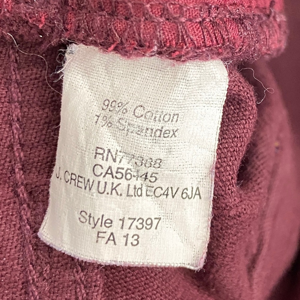 J Crew Factory Matchstick Burgundy Maroon Corduroy Low Rise Pants Womens 29R - Picture 6 of 6